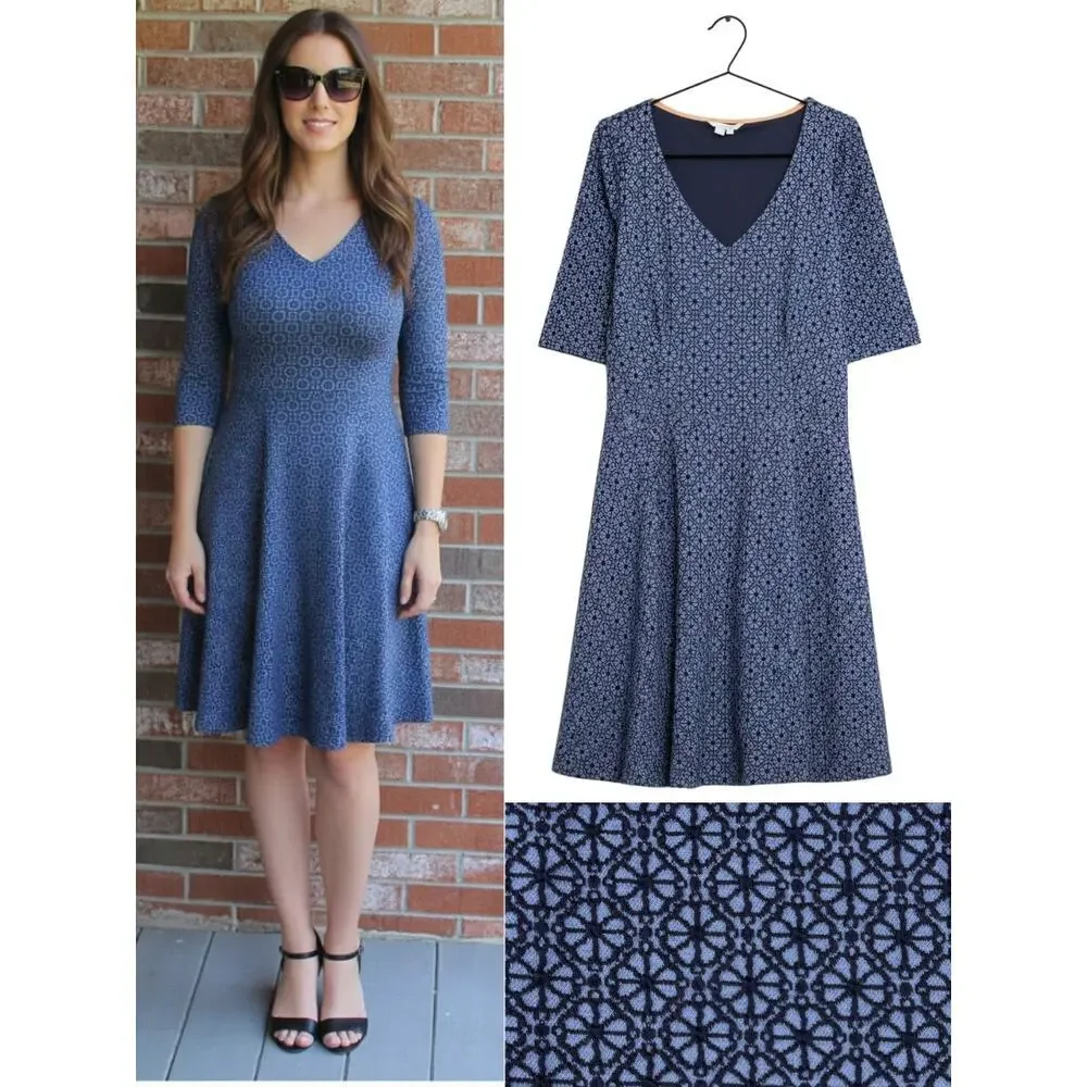 BODEN Floral Jacquard A-Line Dress Size 2 Petite Blue